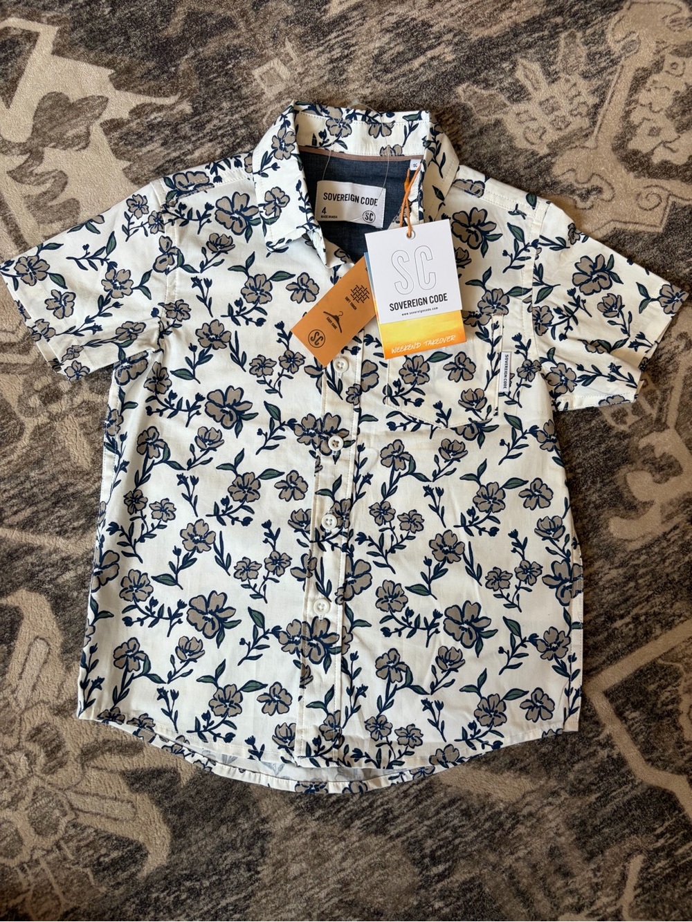 Sovereign Code Cream Short-Sleeve Floral Button-Down Shirt